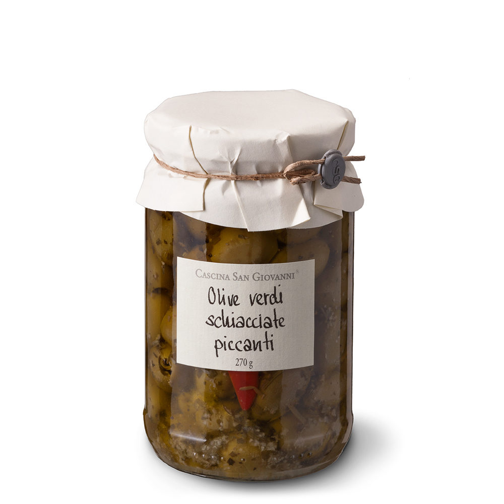 Olive verdi schiacciate piccanti