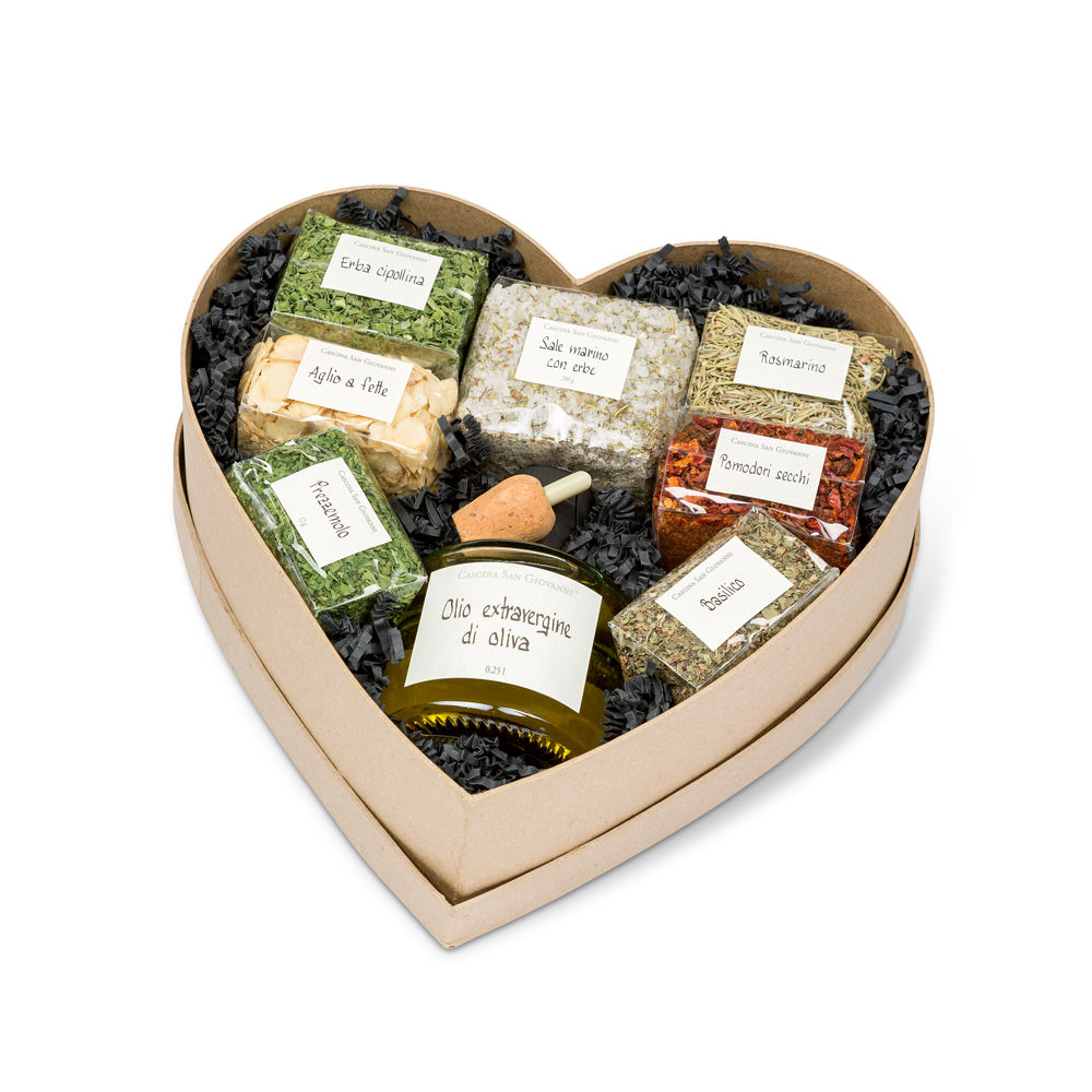Cuore con erbe, sale e olio